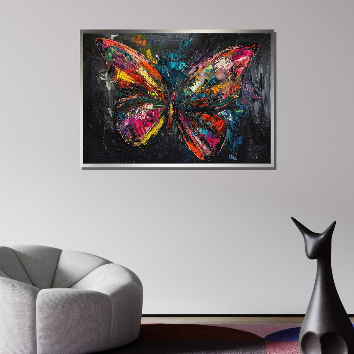 Vibrant Abstract Butterfly Canvas, Bold Colorful Butterfly Art, Butterfly Modern Wall Decor, Animal Poster,Ready to Hang Butterfly Painting