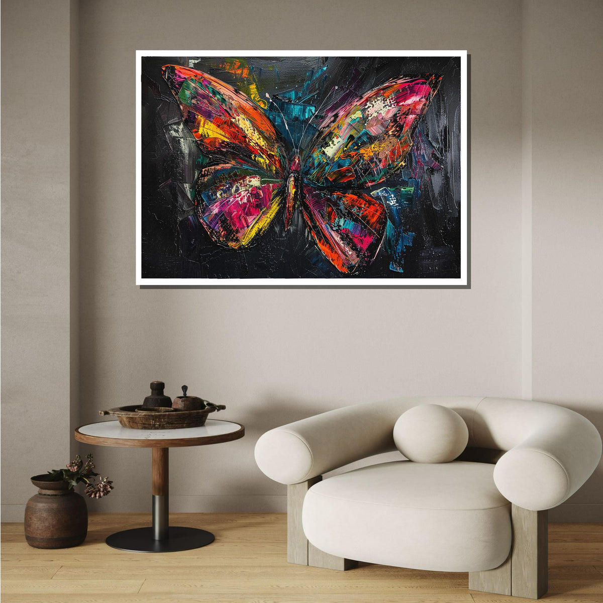 Vibrant Abstract Butterfly Canvas, Bold Colorful Butterfly Art, Butterfly Modern Wall Decor, Animal Poster,Ready to Hang Butterfly Painting