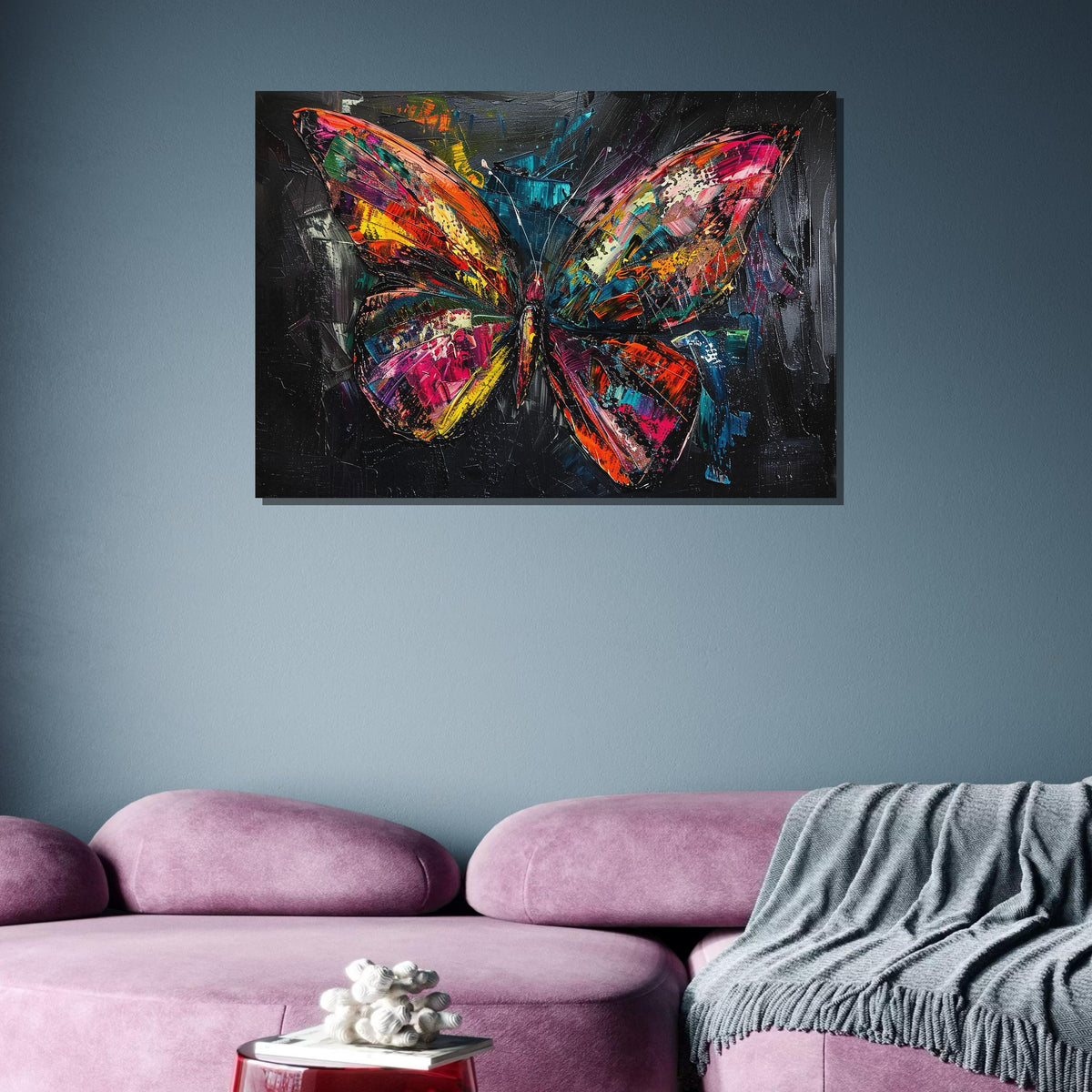 Vibrant Abstract Butterfly Canvas, Bold Colorful Butterfly Art, Butterfly Modern Wall Decor, Animal Poster,Ready to Hang Butterfly Painting