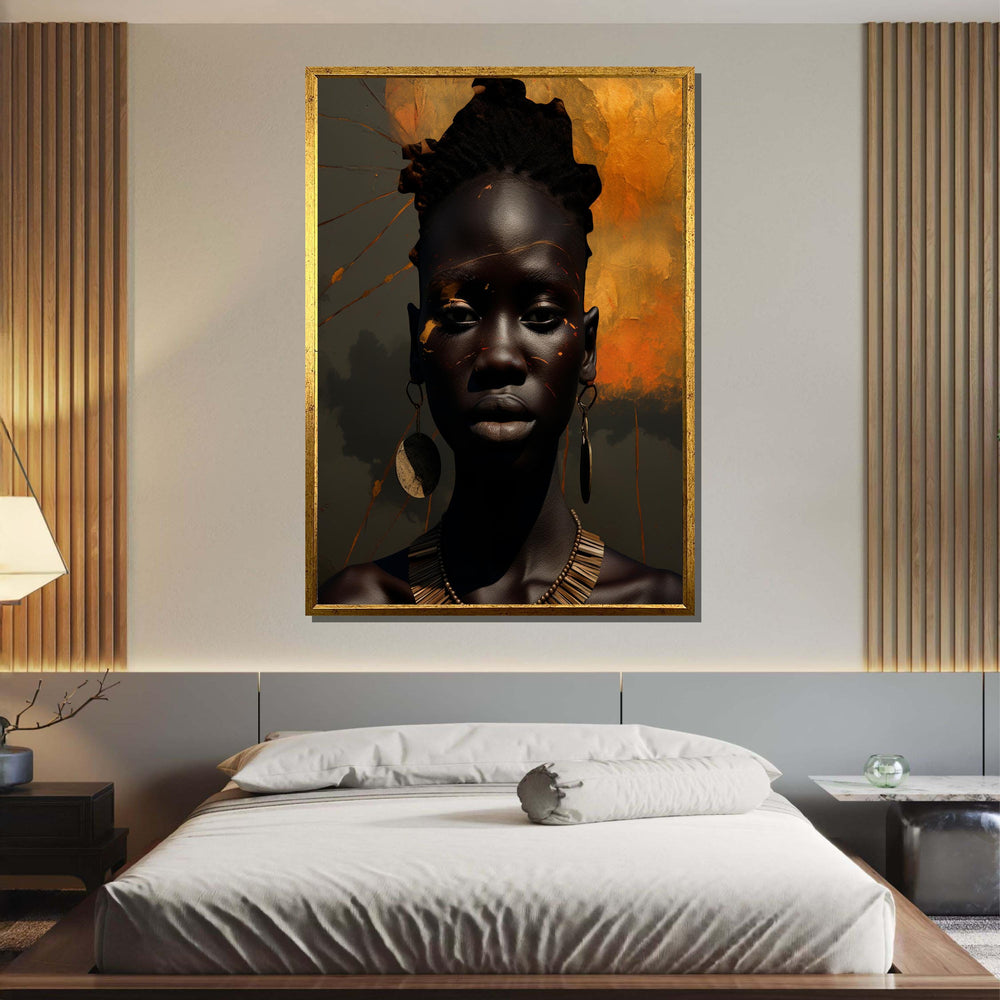 Golden Aura African Portrait, Afrocentric Wall Art, Dark Skin Beauty Canvas, Modern African Art, Afro Woman Canvas, Ready to Hang Decor
