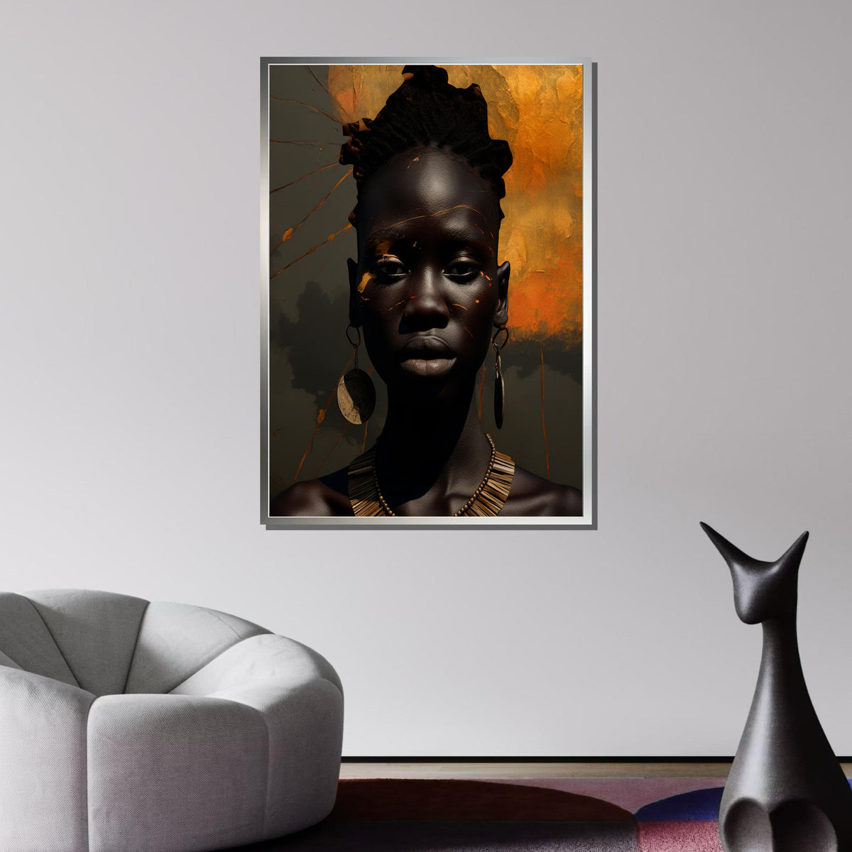 Golden Aura African Portrait, Afrocentric Wall Art, Dark Skin Beauty Canvas, Modern African Art, Afro Woman Canvas, Ready to Hang Decor