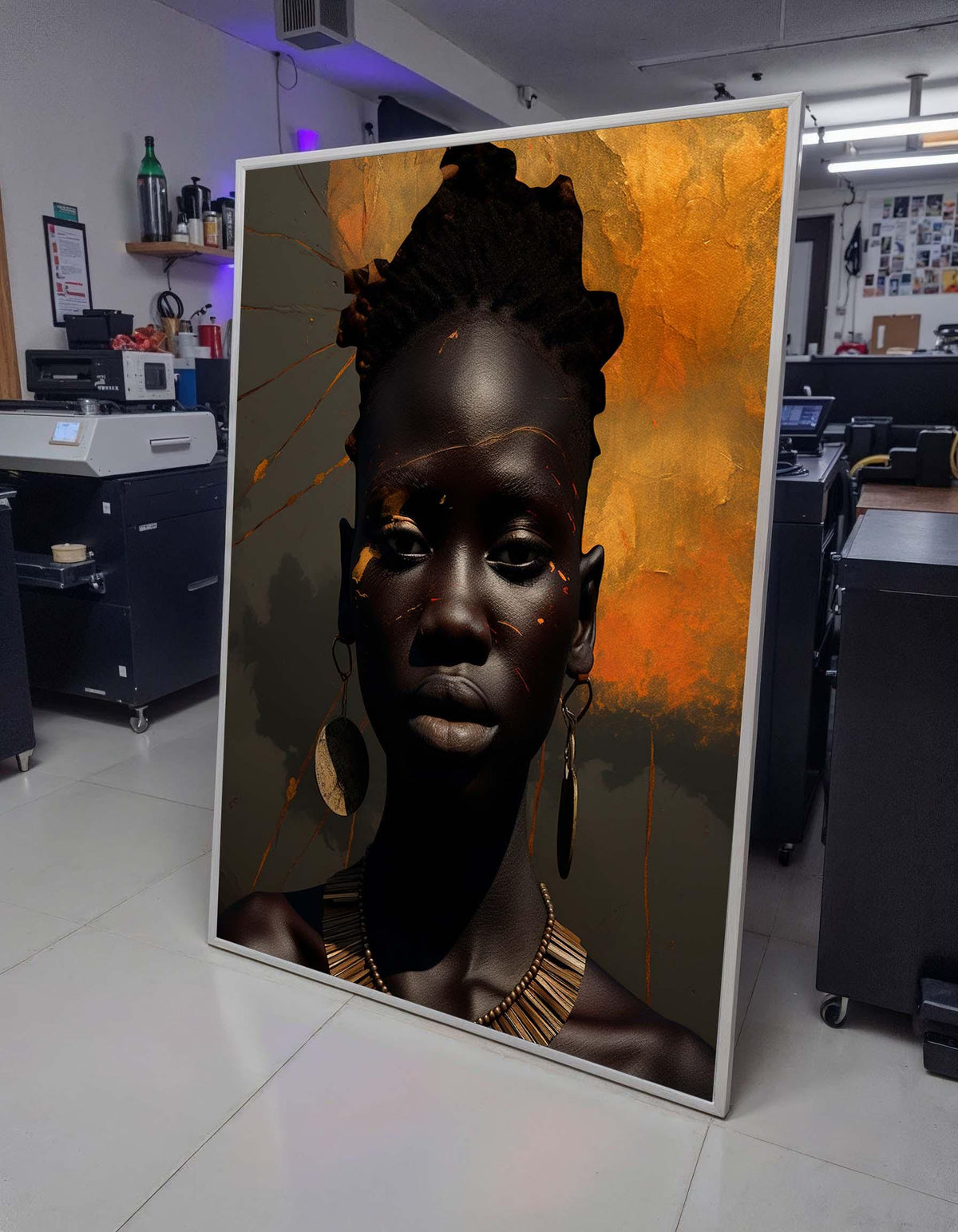 Golden Aura African Portrait, Afrocentric Wall Art, Dark Skin Beauty Canvas, Modern African Art, Afro Woman Canvas, Ready to Hang Decor