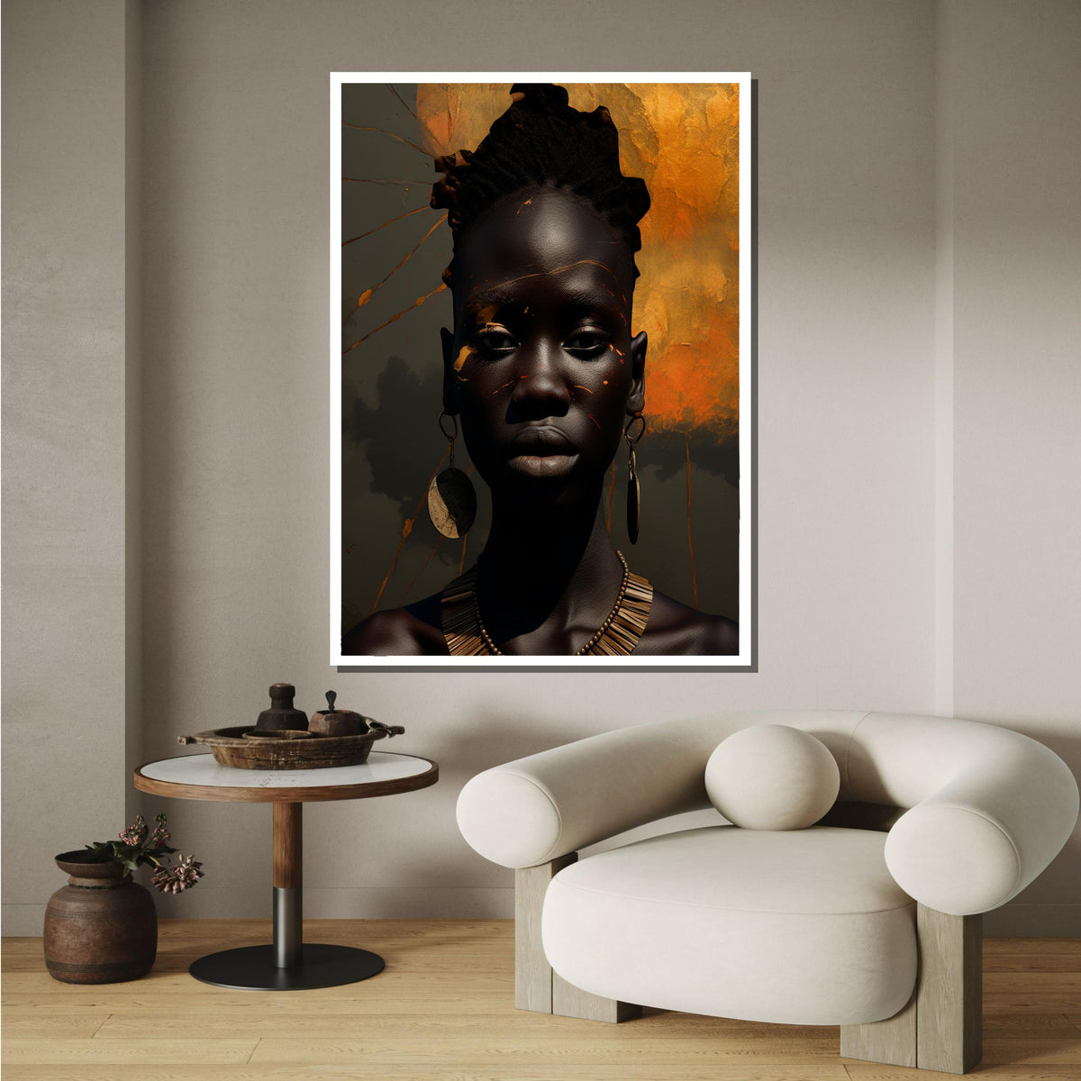 Golden Aura African Portrait, Afrocentric Wall Art, Dark Skin Beauty Canvas, Modern African Art, Afro Woman Canvas, Ready to Hang Decor