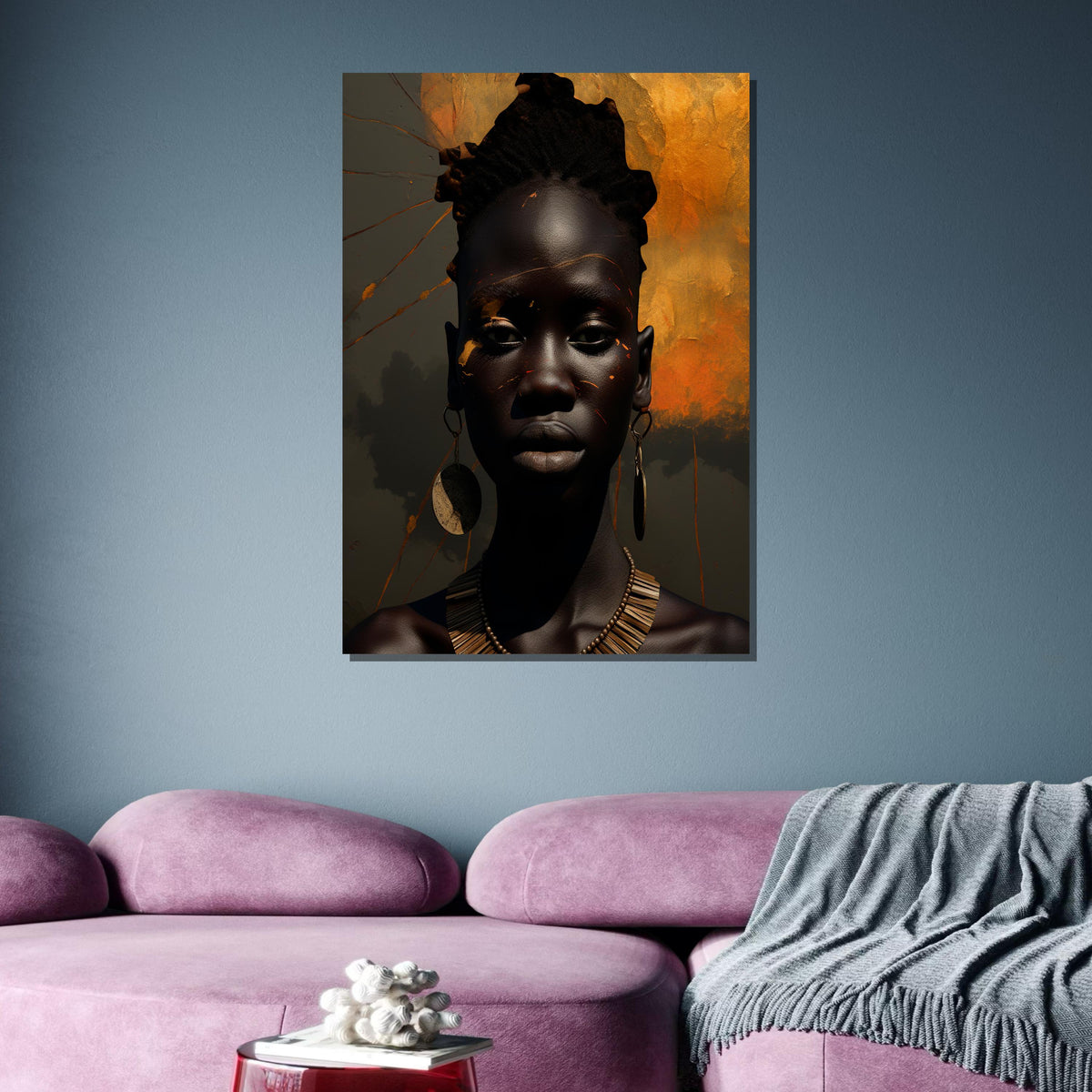 Golden Aura African Portrait, Afrocentric Wall Art, Dark Skin Beauty Canvas, Modern African Art, Afro Woman Canvas, Ready to Hang Decor