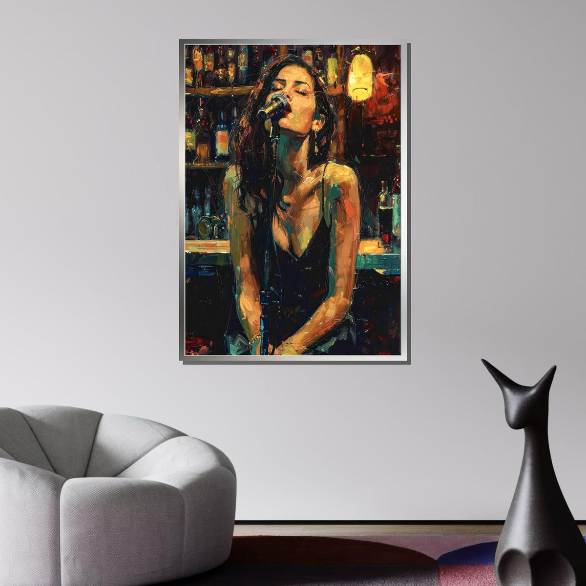 Soulful Jazz Singer Canvas, Nightclub Music Art, Woman Singing Print, Bar Wall Decor, Vibrant Portrait Canvas, Ready to Hang,Woman Poster