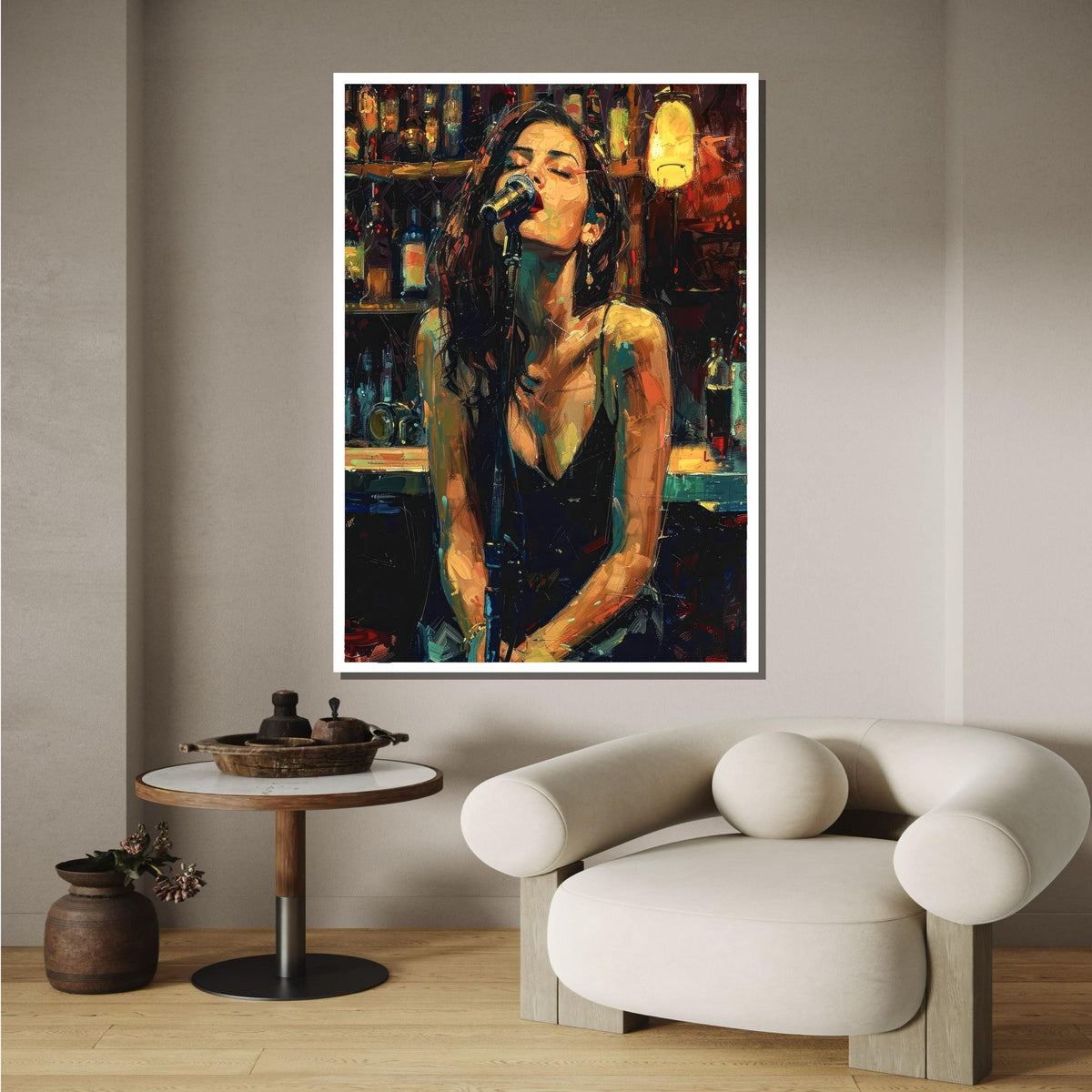 Soulful Jazz Singer Canvas, Nightclub Music Art, Woman Singing Print, Bar Wall Decor, Vibrant Portrait Canvas, Ready to Hang,Woman Poster