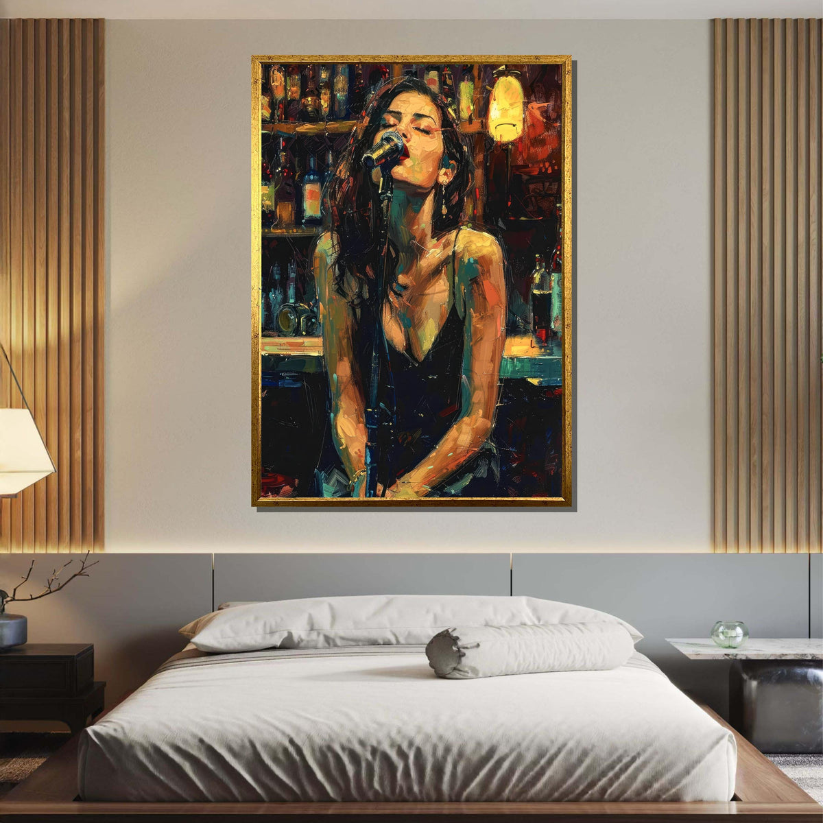 Soulful Jazz Singer Canvas, Nightclub Music Art, Woman Singing Print, Bar Wall Decor, Vibrant Portrait Canvas, Ready to Hang,Woman Poster