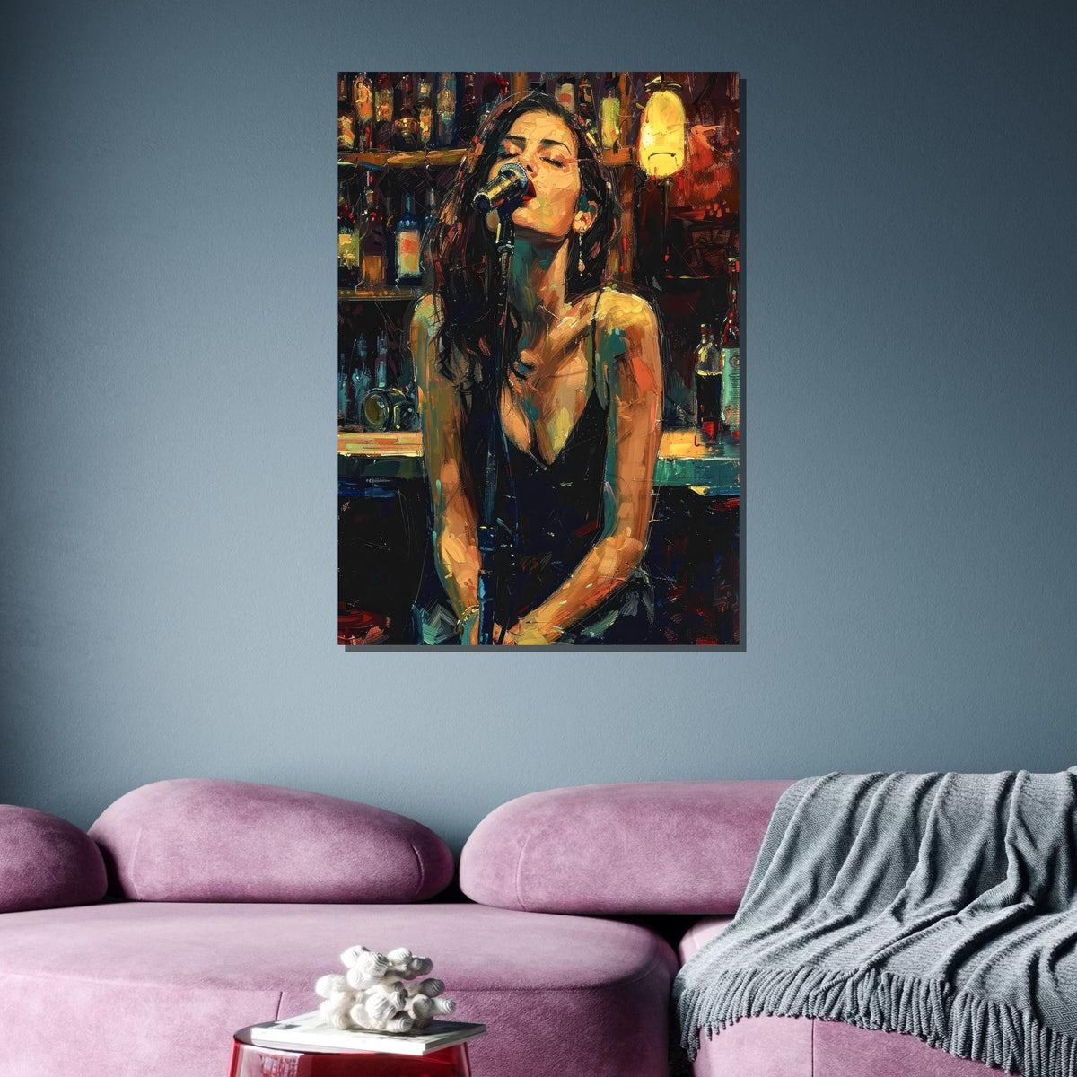 Soulful Jazz Singer Canvas, Nightclub Music Art, Woman Singing Print, Bar Wall Decor, Vibrant Portrait Canvas, Ready to Hang,Woman Poster