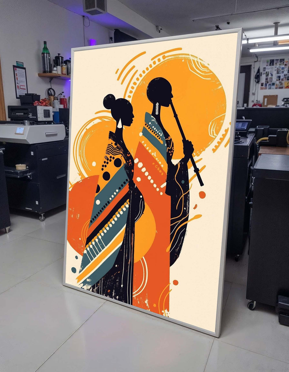 African Silhouette Art, Tribal Couple Print, Modern Boho Wall Decor, Bold Abstract Canvas, Black Woman Art, Ready to Hang, Large Wall Art