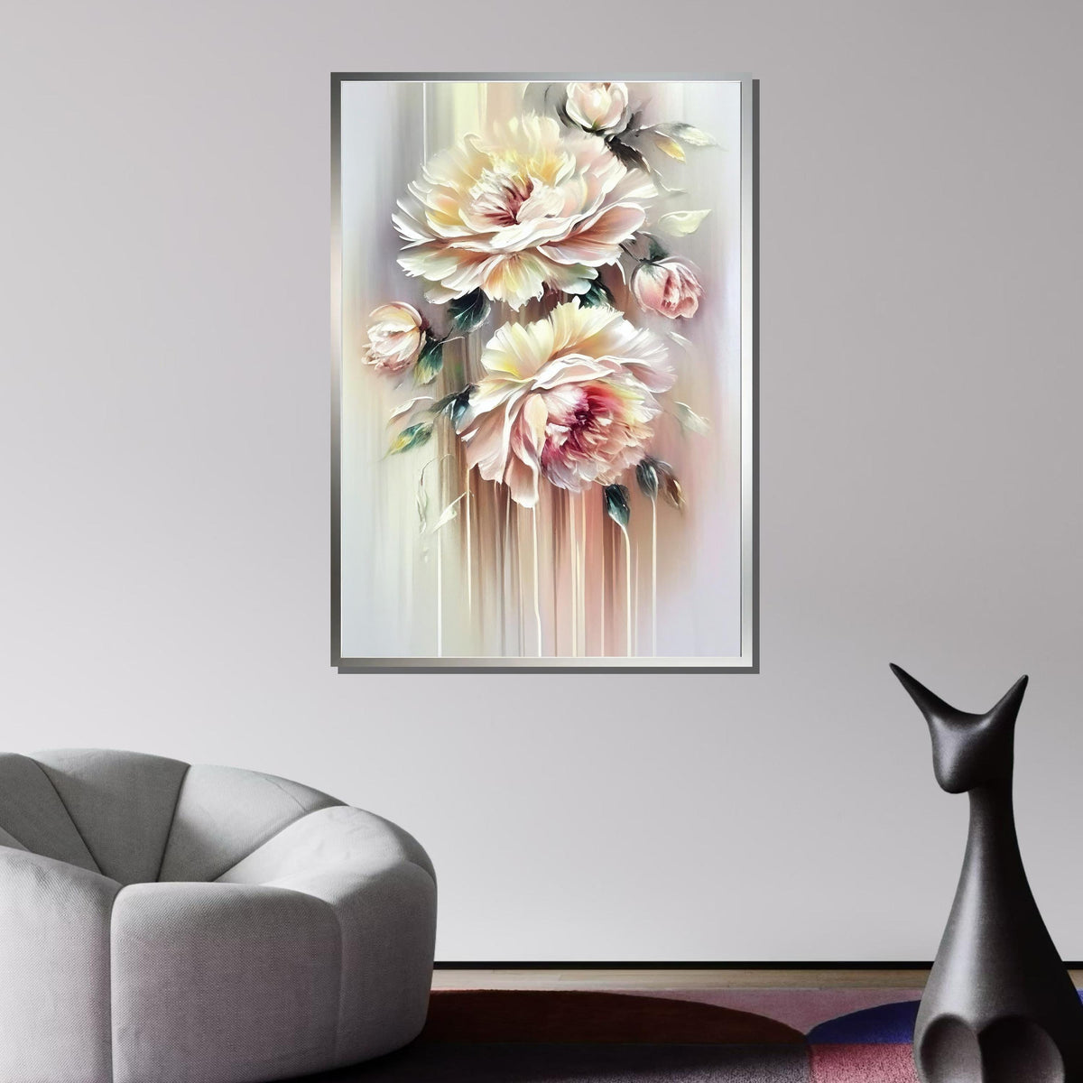 Soft Peony Floral Canvas Art, Elegant Flower Wall Print, Flower Print, Romantic Peony Wall Decor, Pastel Flower Artwork,Ready to Hang Canvas