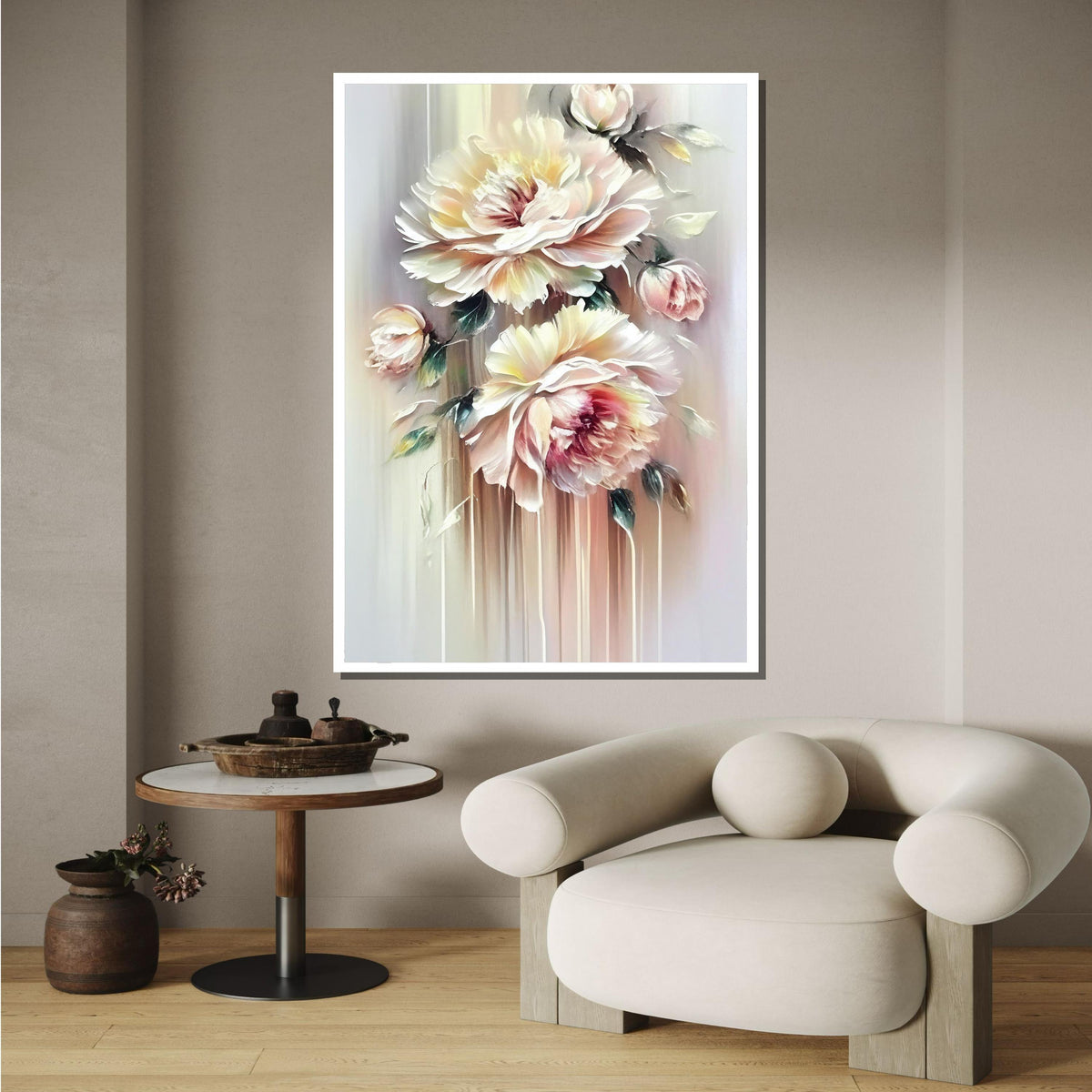 Soft Peony Floral Canvas Art, Elegant Flower Wall Print, Flower Print, Romantic Peony Wall Decor, Pastel Flower Artwork,Ready to Hang Canvas