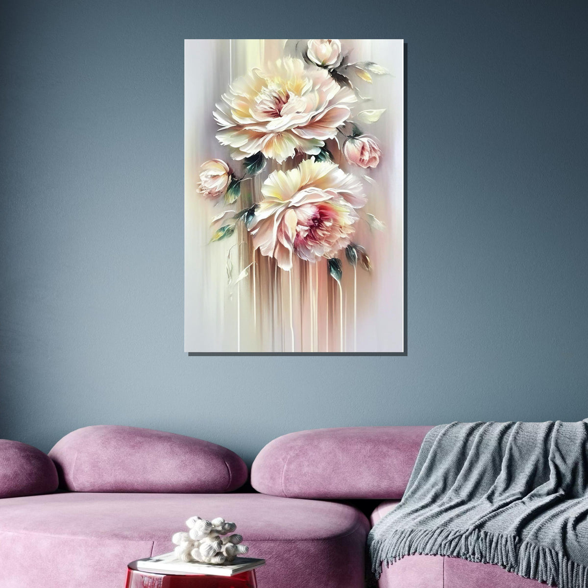 Soft Peony Floral Canvas Art, Elegant Flower Wall Print, Flower Print, Romantic Peony Wall Decor, Pastel Flower Artwork,Ready to Hang Canvas