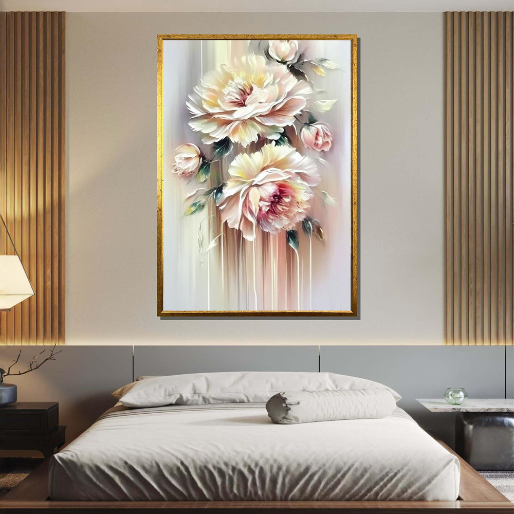 Soft Peony Floral Canvas Art, Elegant Flower Wall Print, Flower Print, Romantic Peony Wall Decor, Pastel Flower Artwork,Ready to Hang Canvas