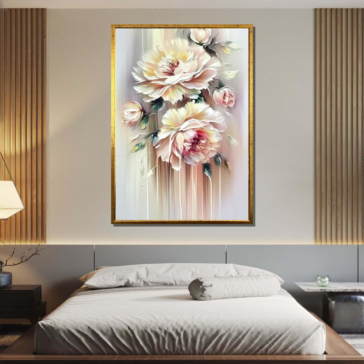 Soft Peony Floral Canvas Art, Elegant Flower Wall Print, Flower Print, Romantic Peony Wall Decor, Pastel Flower Artwork,Ready to Hang Canvas