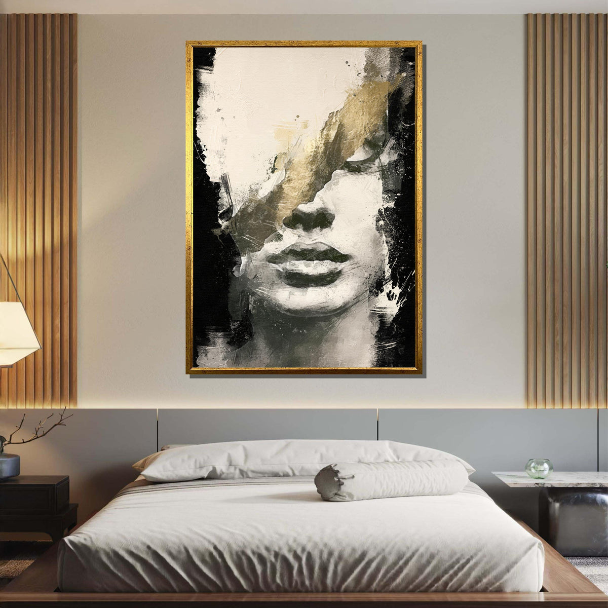 Abstract Monochrome Portrait Canvas, Minimalist Face Art, Modern Textured Wall Decor, Black and White Expression, Ready to Hang Canvas