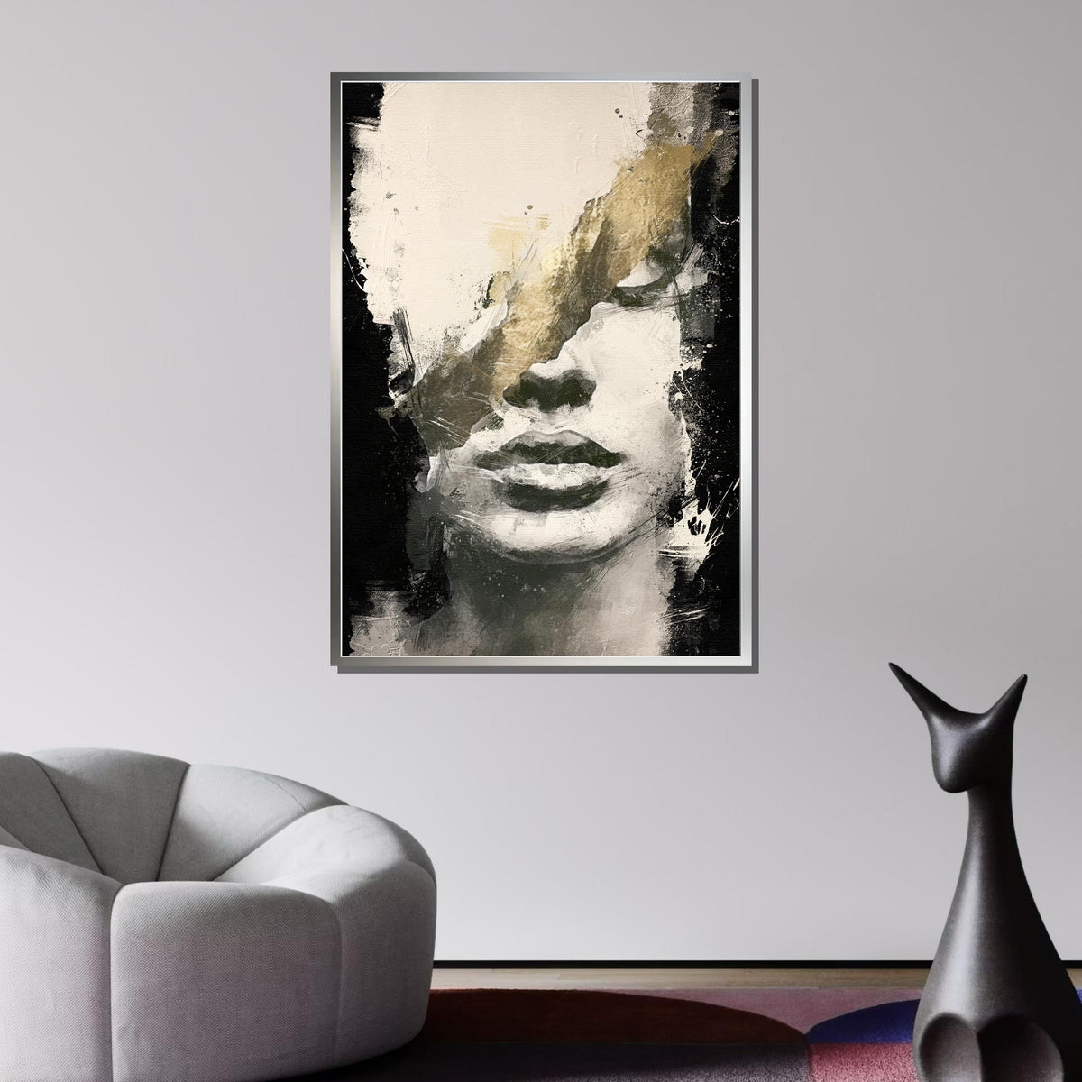 Abstract Monochrome Portrait Canvas, Minimalist Face Art, Modern Textured Wall Decor, Black and White Expression, Ready to Hang Canvas