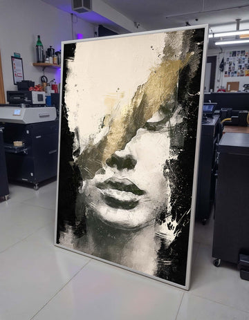 Abstract Monochrome Portrait Canvas, Minimalist Face Art, Modern Textured Wall Decor, Black and White Expression, Ready to Hang Canvas
