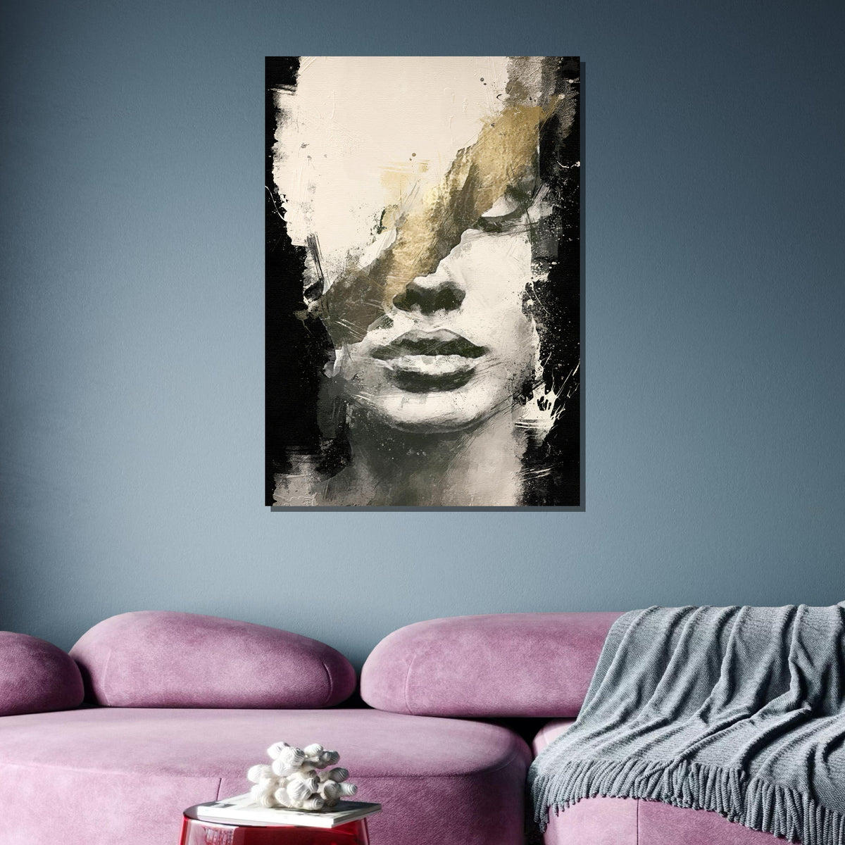 Abstract Monochrome Portrait Canvas, Minimalist Face Art, Modern Textured Wall Decor, Black and White Expression, Ready to Hang Canvas