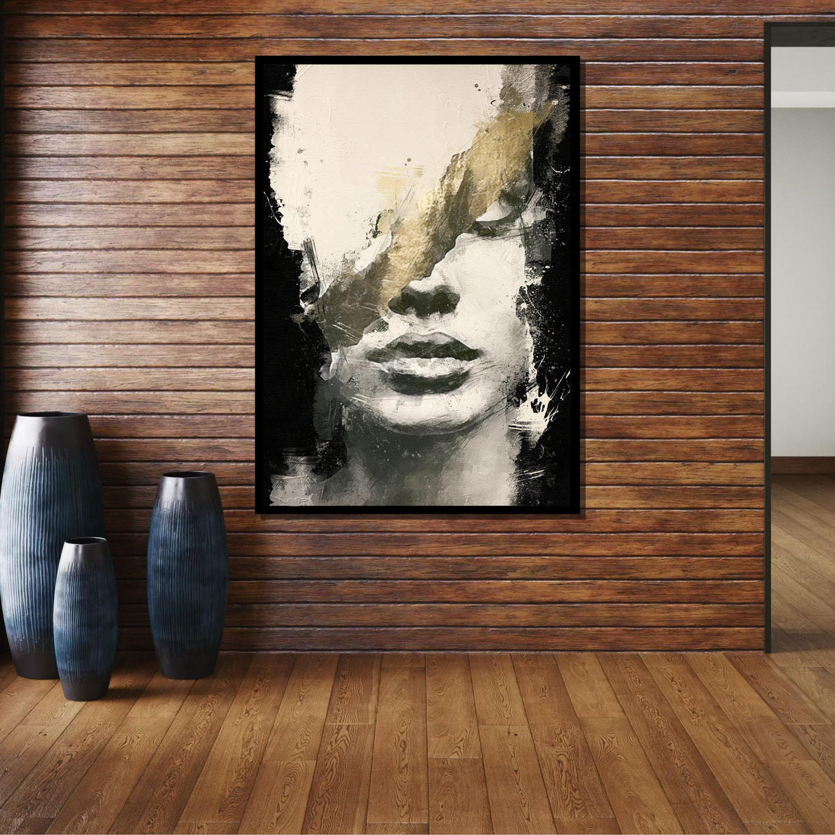 Abstract Monochrome Portrait Canvas, Minimalist Face Art, Modern Textured Wall Decor, Black and White Expression, Ready to Hang Canvas