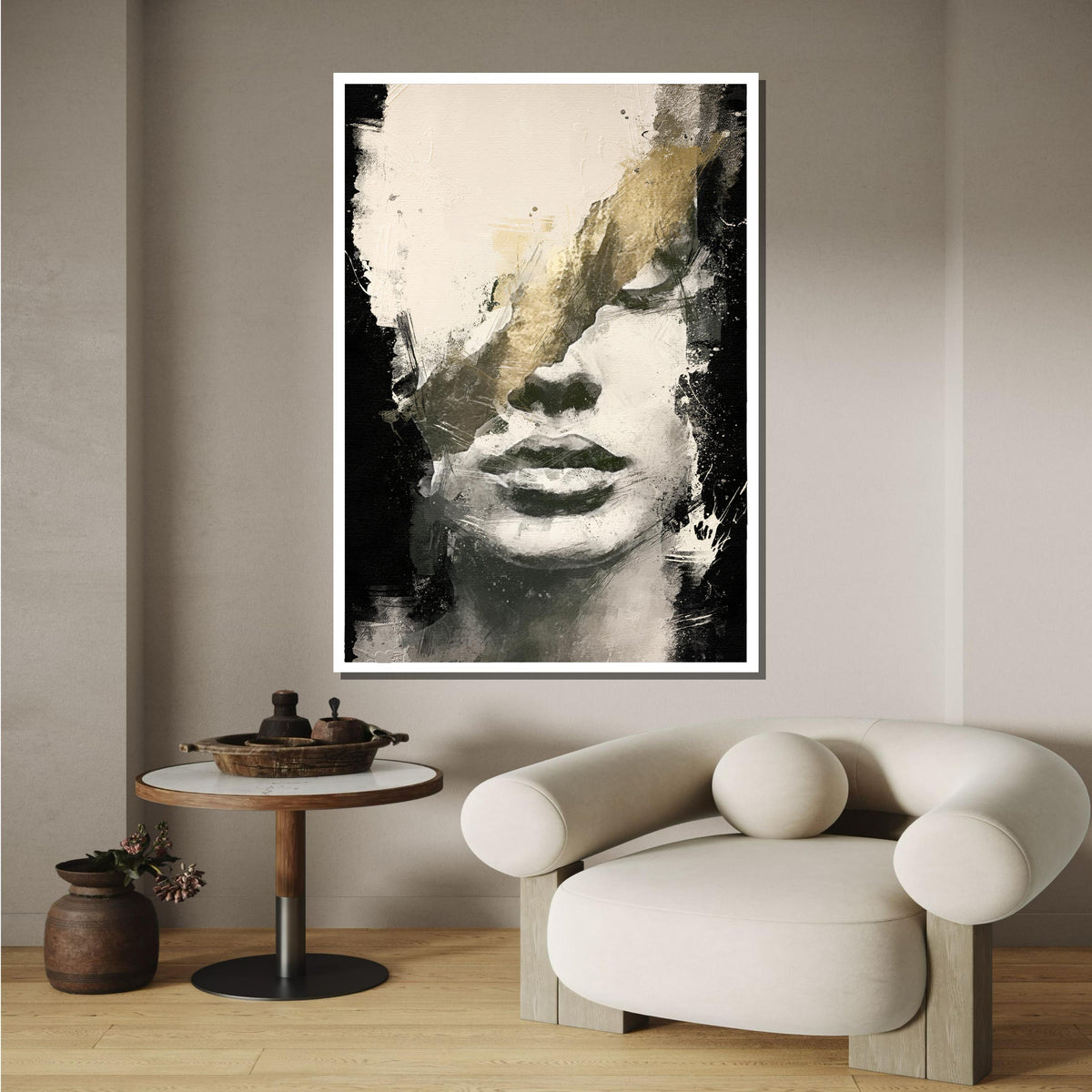 Abstract Monochrome Portrait Canvas, Minimalist Face Art, Modern Textured Wall Decor, Black and White Expression, Ready to Hang Canvas