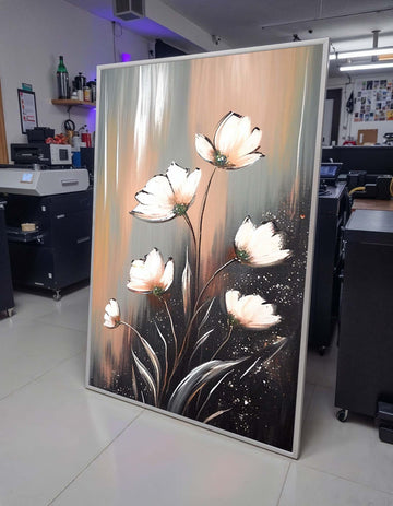 Elegant White Floral Canvas, Modern Flower Art, Minimalist Bloom Painting, Wall Art Decor, Pastel Flower Artwork,Ready to Hang Canvas