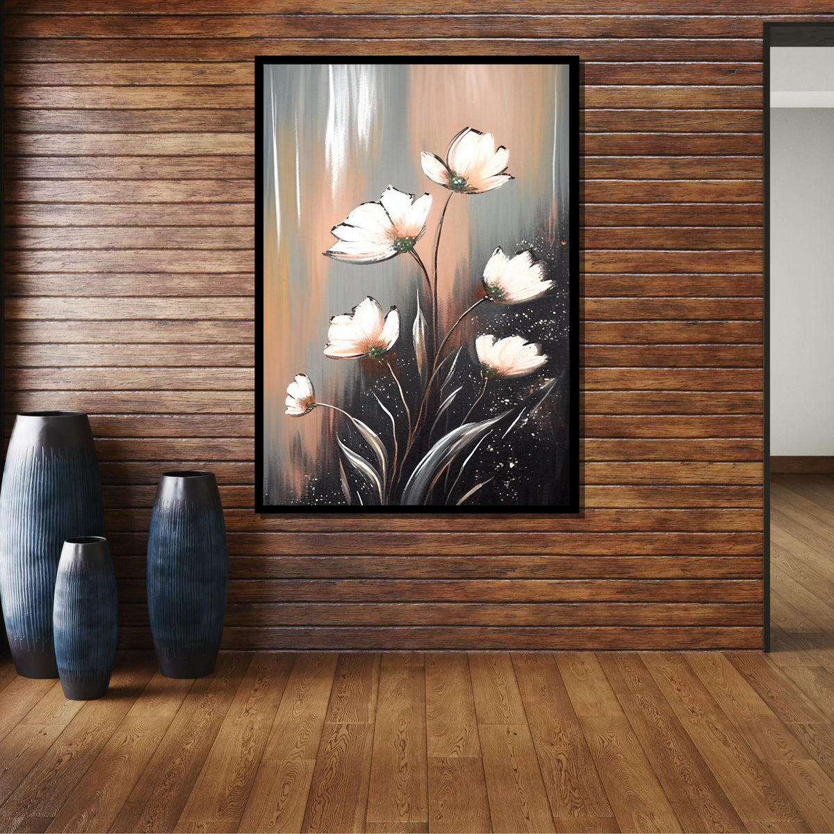 Elegant White Floral Canvas, Modern Flower Art, Minimalist Bloom Painting, Wall Art Decor, Pastel Flower Artwork,Ready to Hang Canvas