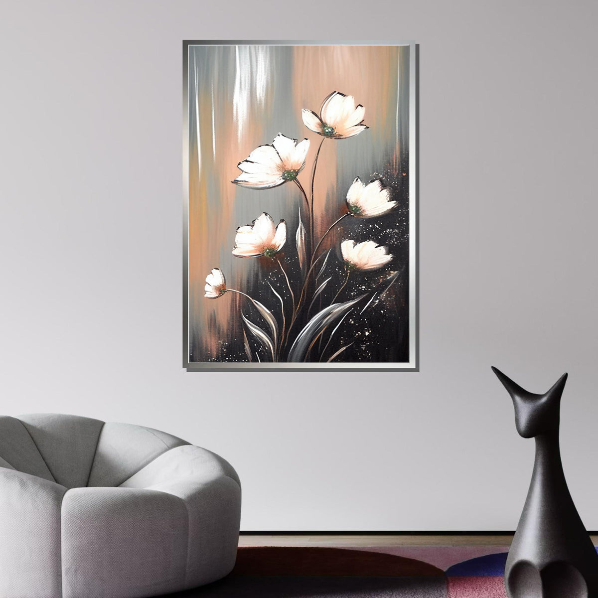 Elegant White Floral Canvas, Modern Flower Art, Minimalist Bloom Painting, Wall Art Decor, Pastel Flower Artwork,Ready to Hang Canvas