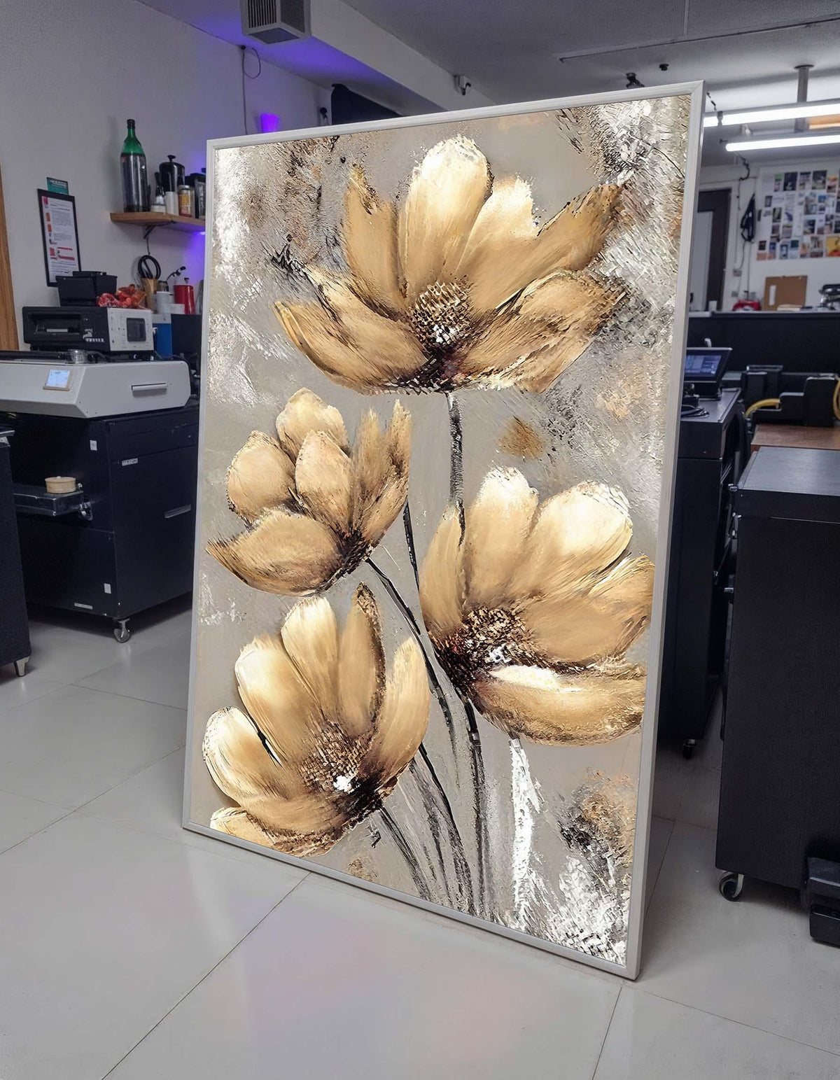 Beige Floral Canvas Art, Neutral Flower Painting, Elegant Wall Decor, Botanical Artwork,Wall Art, Pastel Flower Artwork,Ready to Hang Canvas