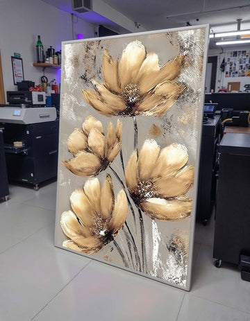 Beige Floral Canvas Art, Neutral Flower Painting, Elegant Wall Decor, Botanical Artwork,Wall Art, Pastel Flower Artwork,Ready to Hang Canvas