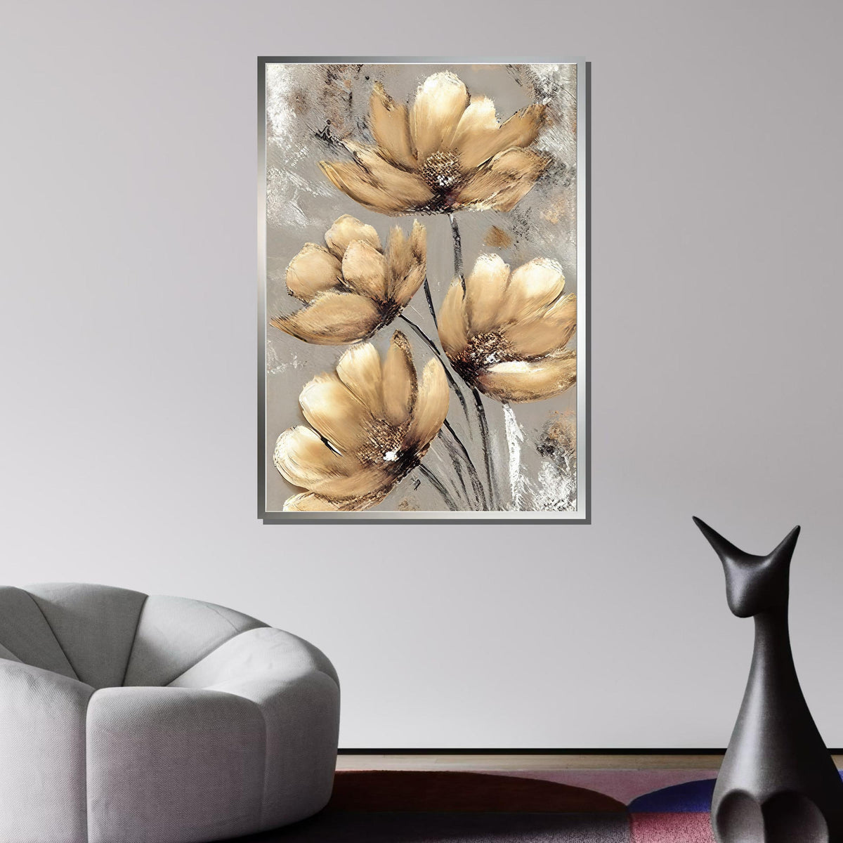 Beige Floral Canvas Art, Neutral Flower Painting, Elegant Wall Decor, Botanical Artwork,Wall Art, Pastel Flower Artwork,Ready to Hang Canvas