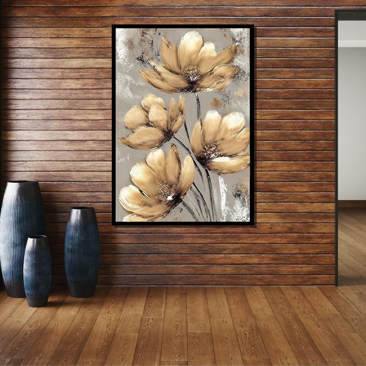 Beige Floral Canvas Art, Neutral Flower Painting, Elegant Wall Decor, Botanical Artwork,Wall Art, Pastel Flower Artwork,Ready to Hang Canvas