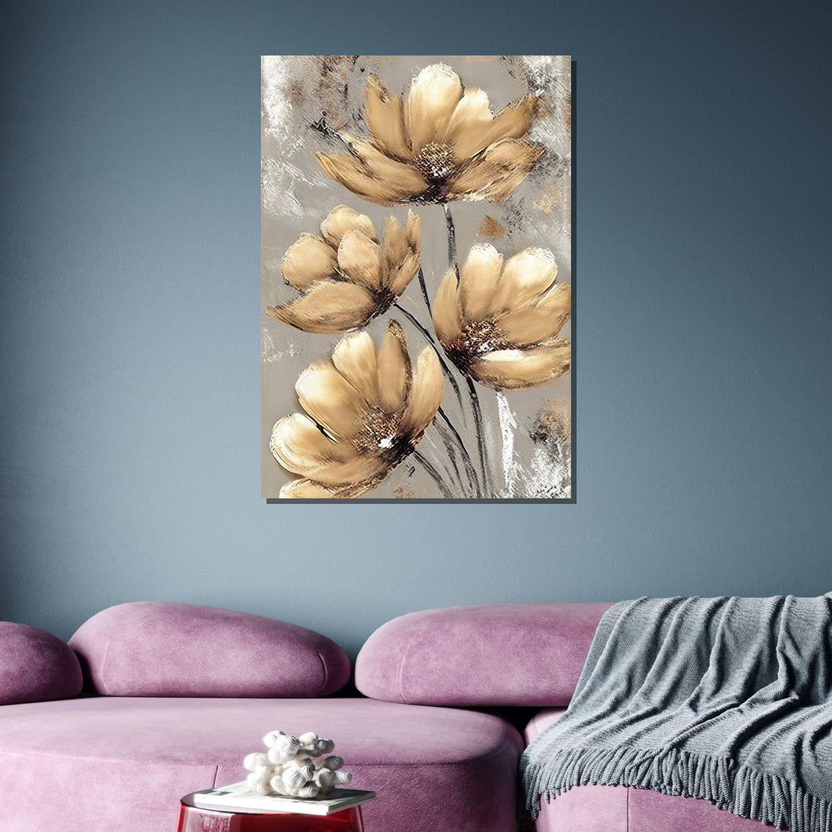 Beige Floral Canvas Art, Neutral Flower Painting, Elegant Wall Decor, Botanical Artwork,Wall Art, Pastel Flower Artwork,Ready to Hang Canvas