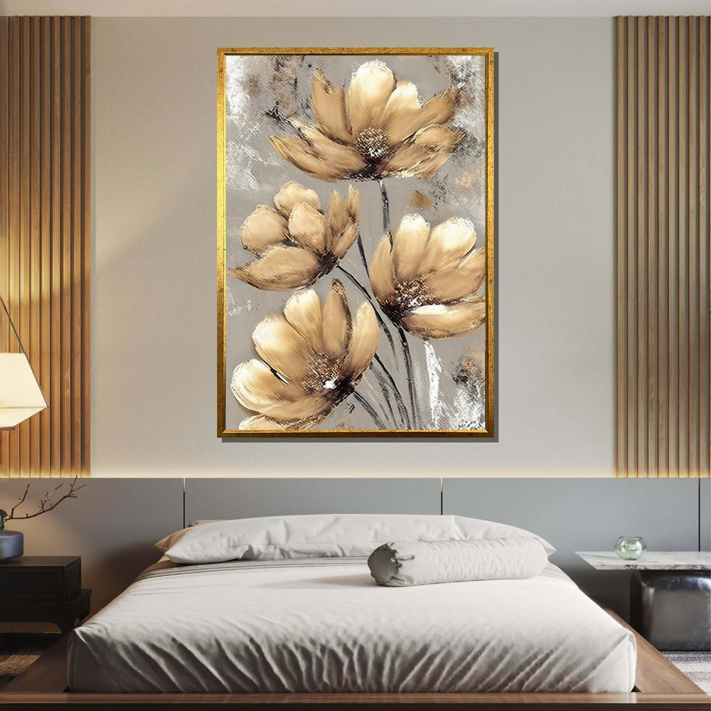 Beige Floral Canvas Art, Neutral Flower Painting, Elegant Wall Decor, Botanical Artwork,Wall Art, Pastel Flower Artwork,Ready to Hang Canvas