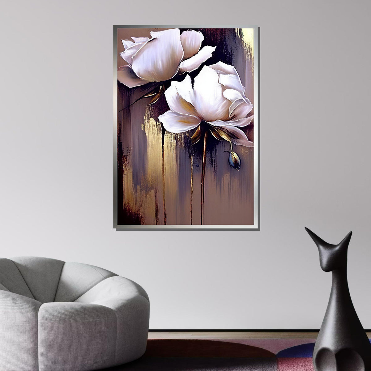 Elegant White Floral Canvas, Modern Flower Art, Minimalist Bloom Painting, Wall Art Decor, Pastel Flower Artwork,Ready to Hang Canvas