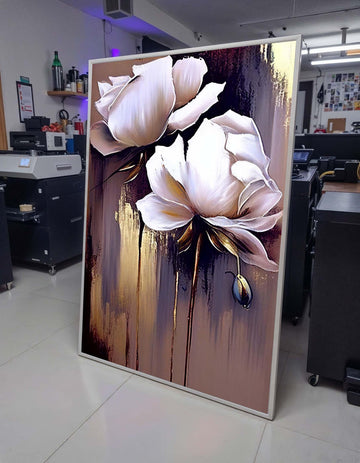 Elegant White Floral Canvas, Modern Flower Art, Minimalist Bloom Painting, Wall Art Decor, Pastel Flower Artwork,Ready to Hang Canvas