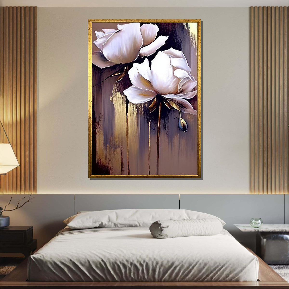 Elegant White Floral Canvas, Modern Flower Art, Minimalist Bloom Painting, Wall Art Decor, Pastel Flower Artwork,Ready to Hang Canvas