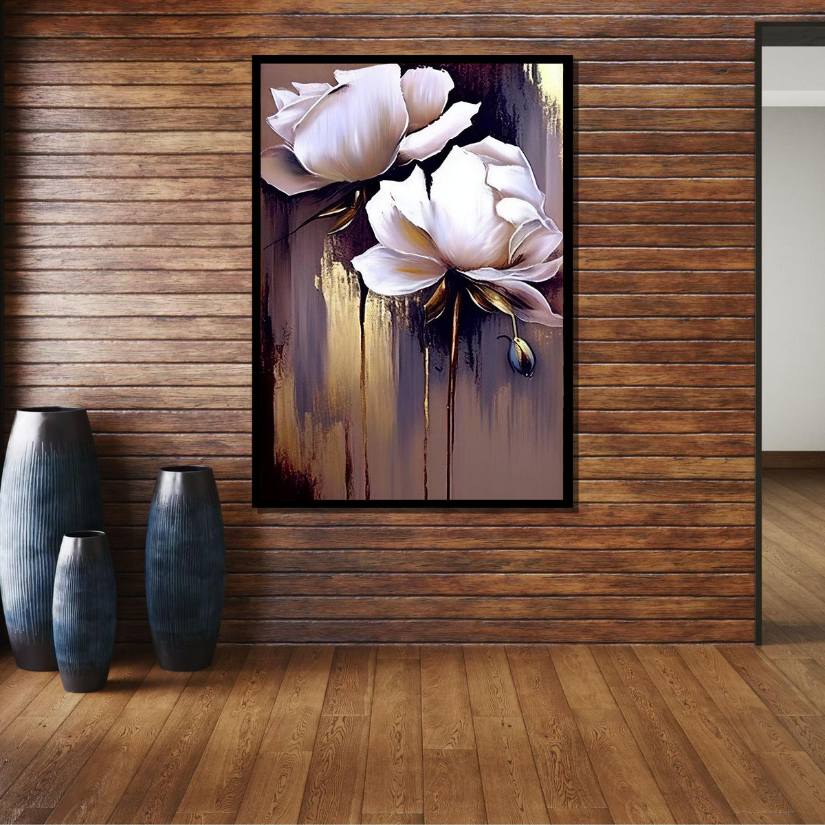 Elegant White Floral Canvas, Modern Flower Art, Minimalist Bloom Painting, Wall Art Decor, Pastel Flower Artwork,Ready to Hang Canvas