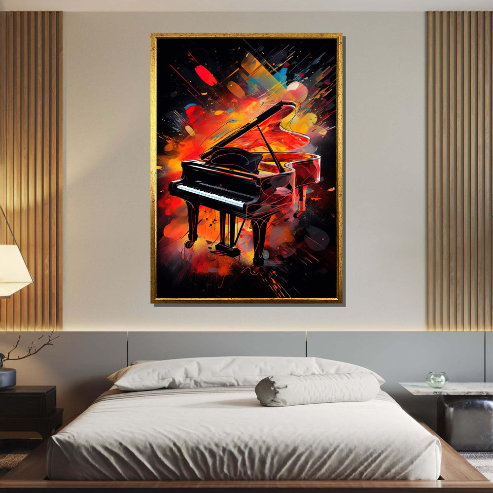 Fiery Grand Piano Canvas Art, Vibrant Music Wall Decor, Abstract Piano Painting, Colorful Piano Art Print, Music Lovers,Music Canvas Art