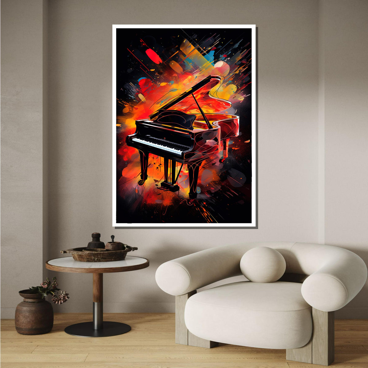 Fiery Grand Piano Canvas Art, Vibrant Music Wall Decor, Abstract Piano Painting, Colorful Piano Art Print, Music Lovers,Music Canvas Art