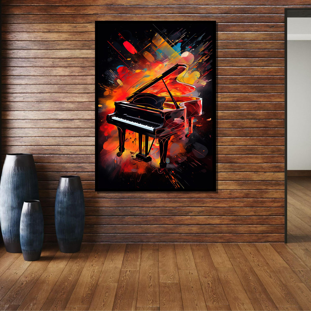 Fiery Grand Piano Canvas Art, Vibrant Music Wall Decor, Abstract Piano Painting, Colorful Piano Art Print, Music Lovers,Music Canvas Art