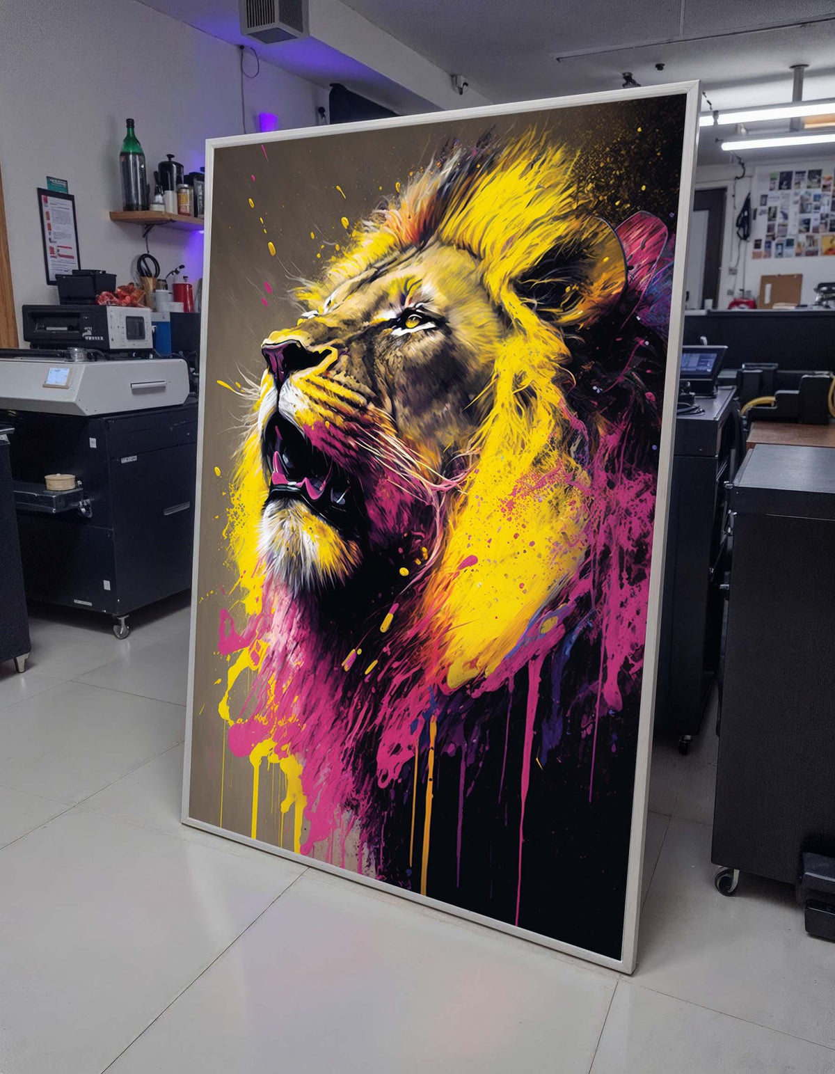 Vibrant Lion Canvas Art,Bold Animal Wall Decor,Colorful Lion Print,Abstract Jungle Art,Splatter Painting, Vibrant Wildlife Art,Ready to Hang