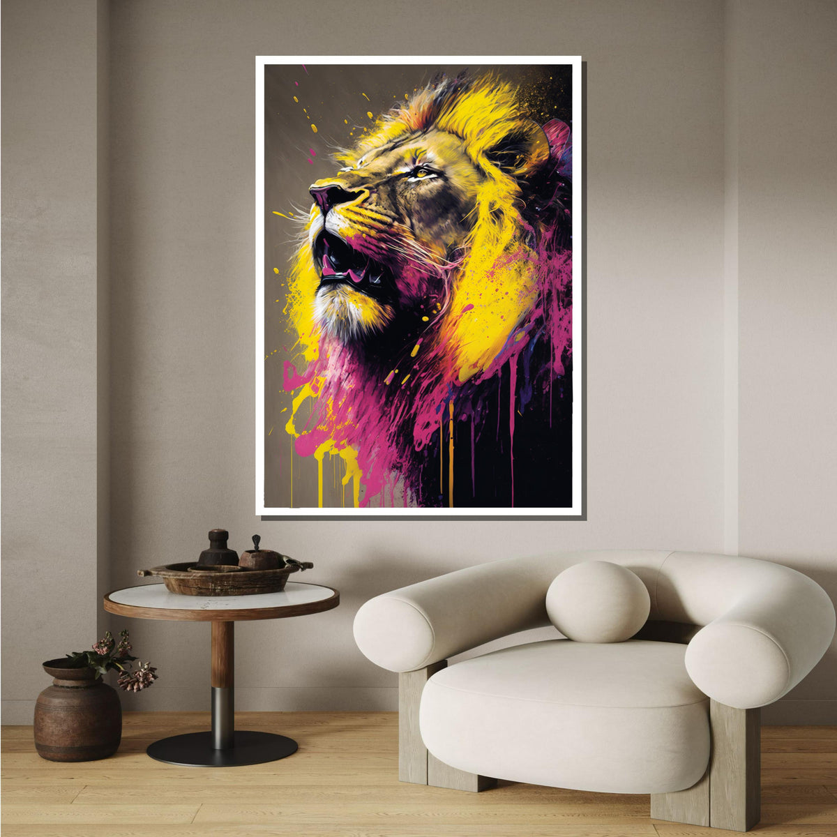 Vibrant Lion Canvas Art,Bold Animal Wall Decor,Colorful Lion Print,Abstract Jungle Art,Splatter Painting, Vibrant Wildlife Art,Ready to Hang