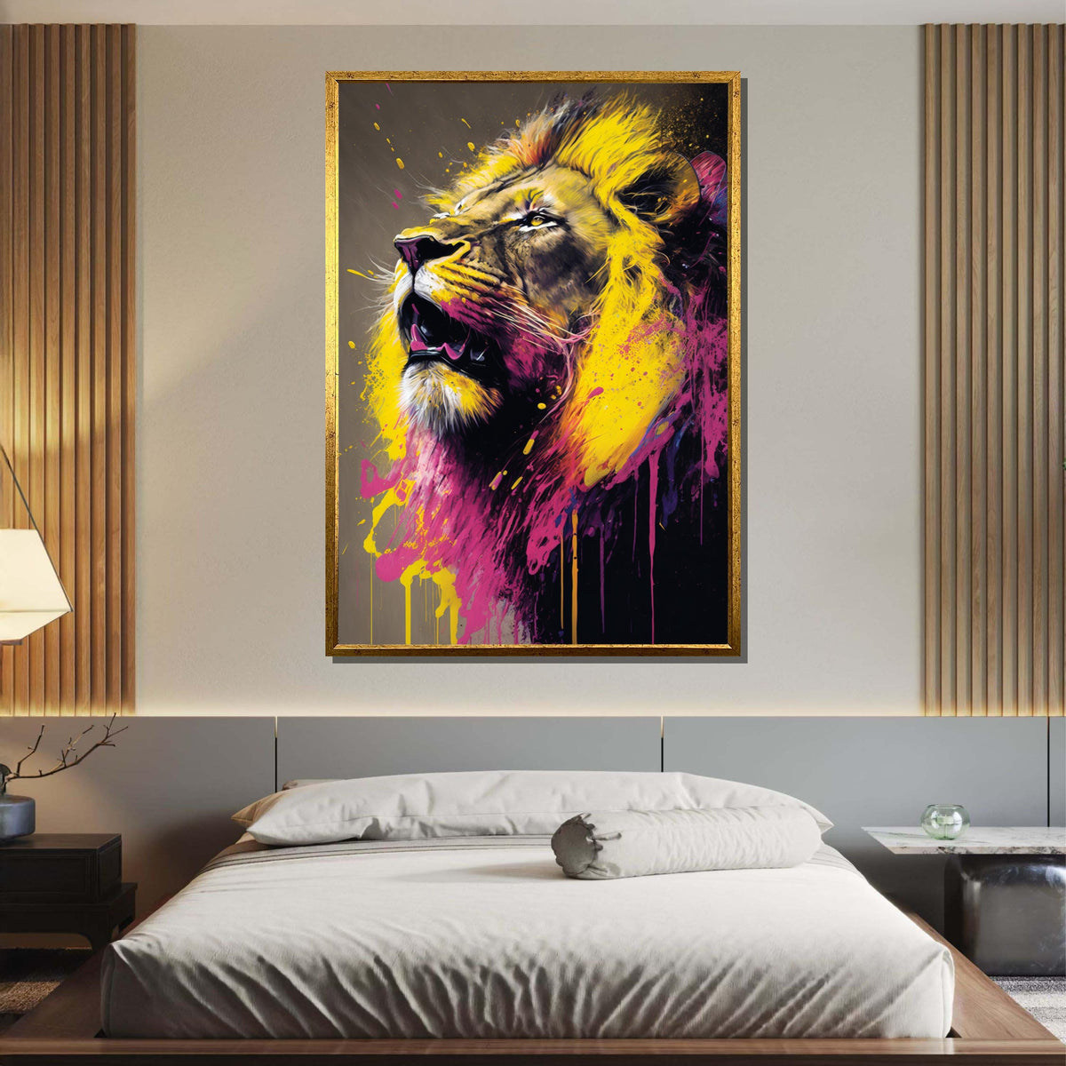 Vibrant Lion Canvas Art,Bold Animal Wall Decor,Colorful Lion Print,Abstract Jungle Art,Splatter Painting, Vibrant Wildlife Art,Ready to Hang