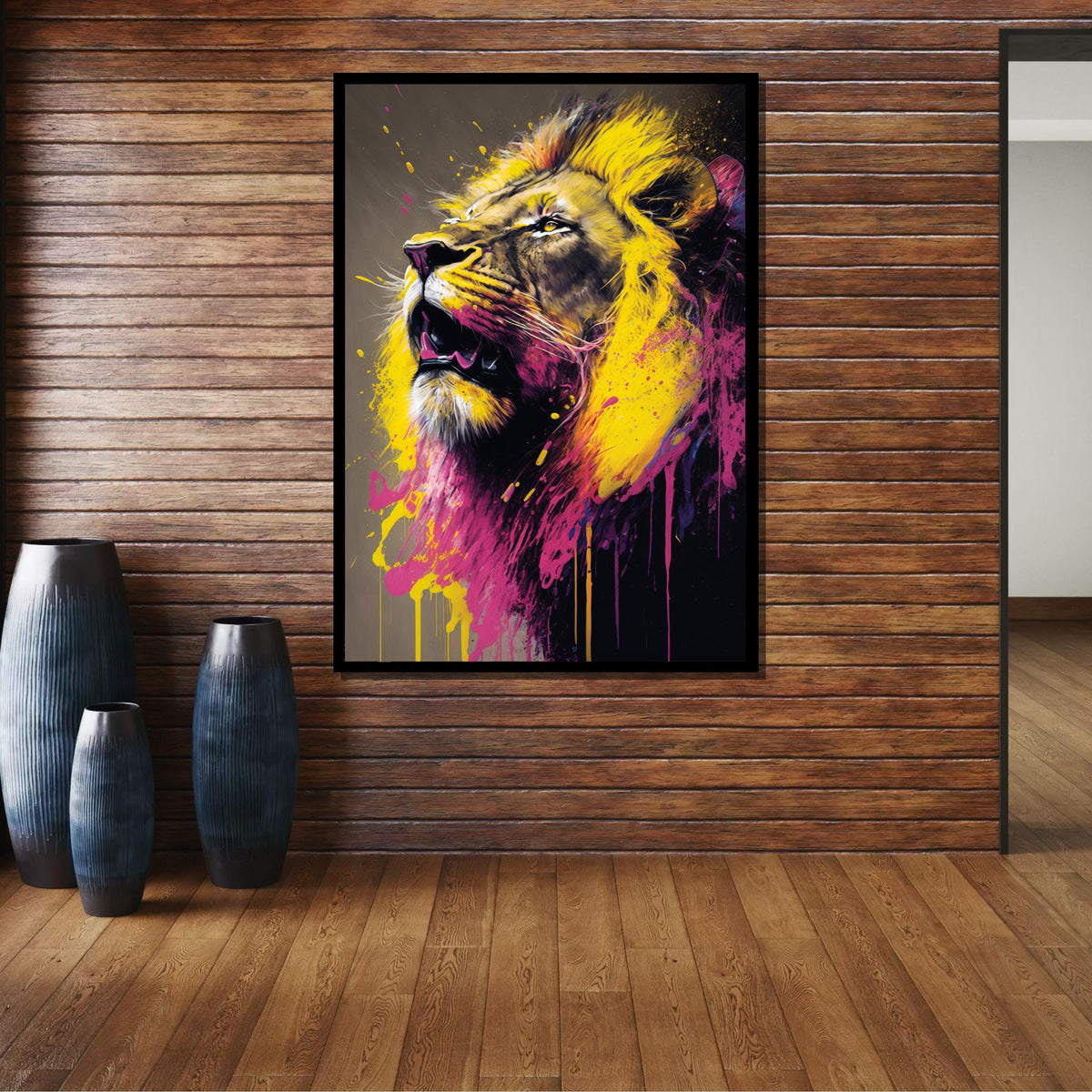 Vibrant Lion Canvas Art,Bold Animal Wall Decor,Colorful Lion Print,Abstract Jungle Art,Splatter Painting, Vibrant Wildlife Art,Ready to Hang