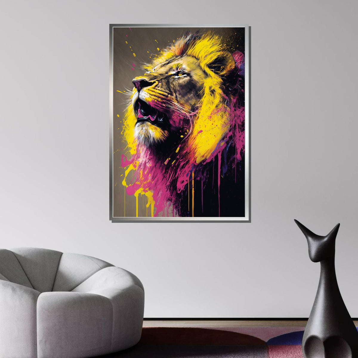 Vibrant Lion Canvas Art,Bold Animal Wall Decor,Colorful Lion Print,Abstract Jungle Art,Splatter Painting, Vibrant Wildlife Art,Ready to Hang