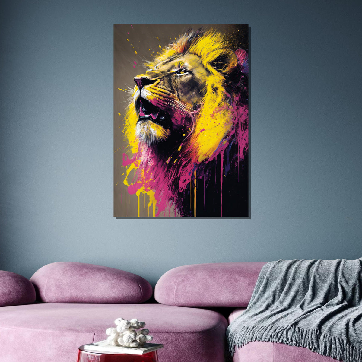 Vibrant Lion Canvas Art,Bold Animal Wall Decor,Colorful Lion Print,Abstract Jungle Art,Splatter Painting, Vibrant Wildlife Art,Ready to Hang