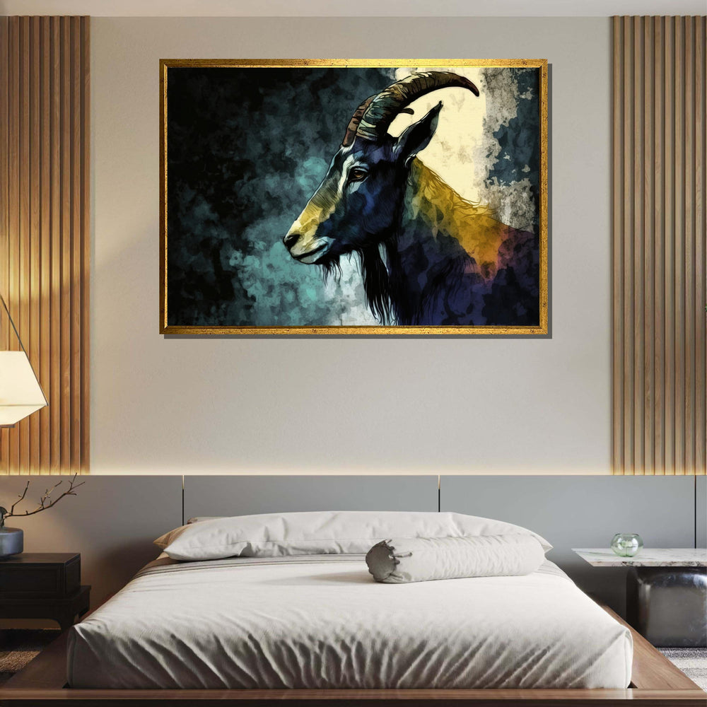 Majestic Goat Portrait Wall Art, Wild Goat Canvas Print, Nature-Inspired Animal Decor, Mountain Goat Watercolor Print Art, Large Wall Art