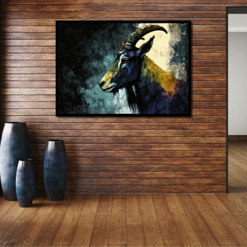 Majestic Goat Portrait Wall Art, Wild Goat Canvas Print, Nature-Inspired Animal Decor, Mountain Goat Watercolor Print Art, Large Wall Art