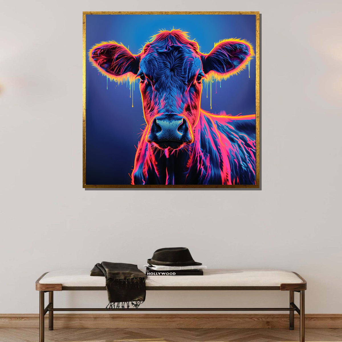 Neon Cow Canvas Art, Vibrant Cow Wall Decor, Psychedelic Animal Print, Colorful Cow Painting, Modern Farmhouse Art,Ready to Hang Canvas