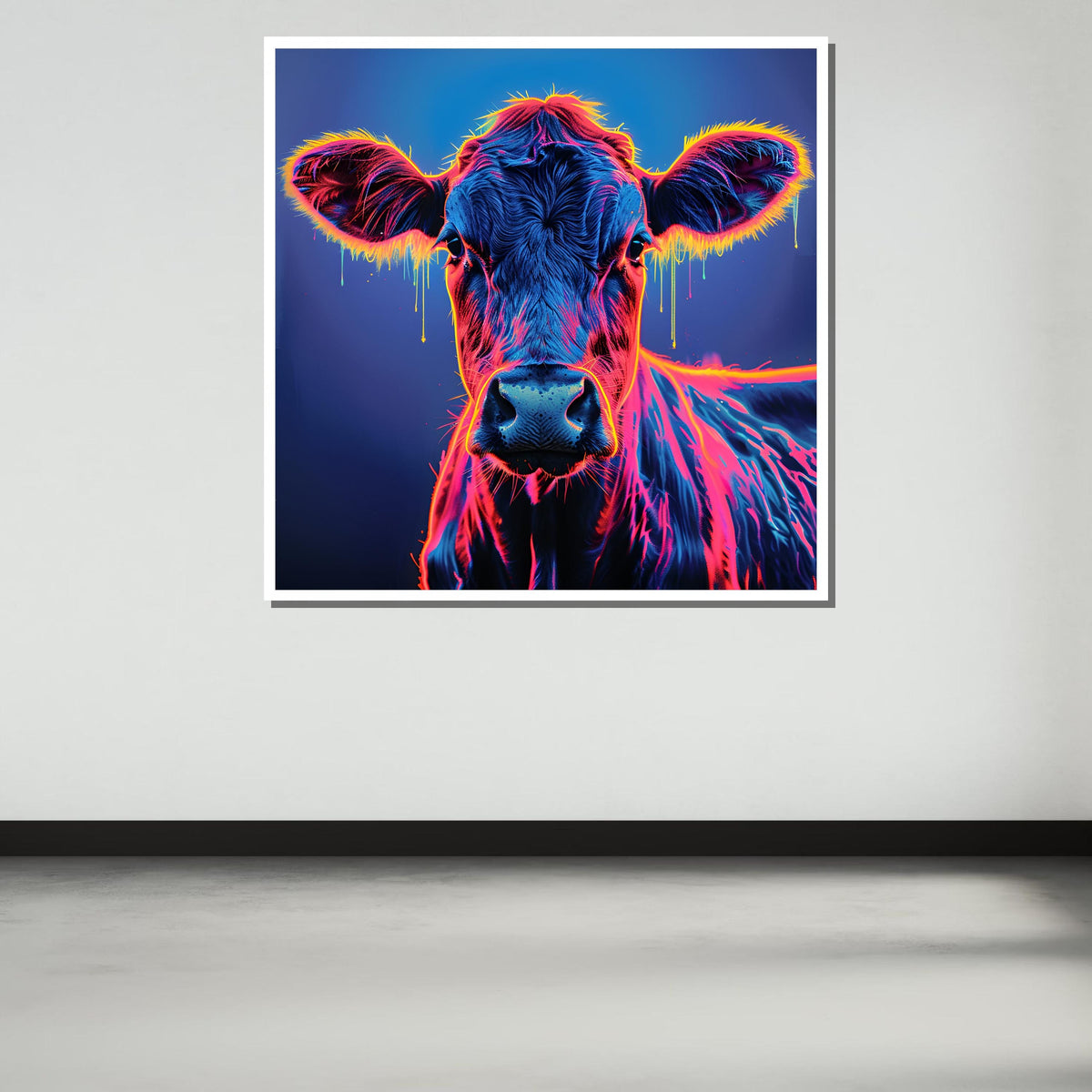 Neon Cow Canvas Art, Vibrant Cow Wall Decor, Psychedelic Animal Print, Colorful Cow Painting, Modern Farmhouse Art,Ready to Hang Canvas